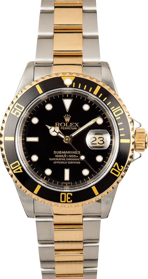 rolex two tone submariner 16613 black dial|pre owned rolex submariner 16613.